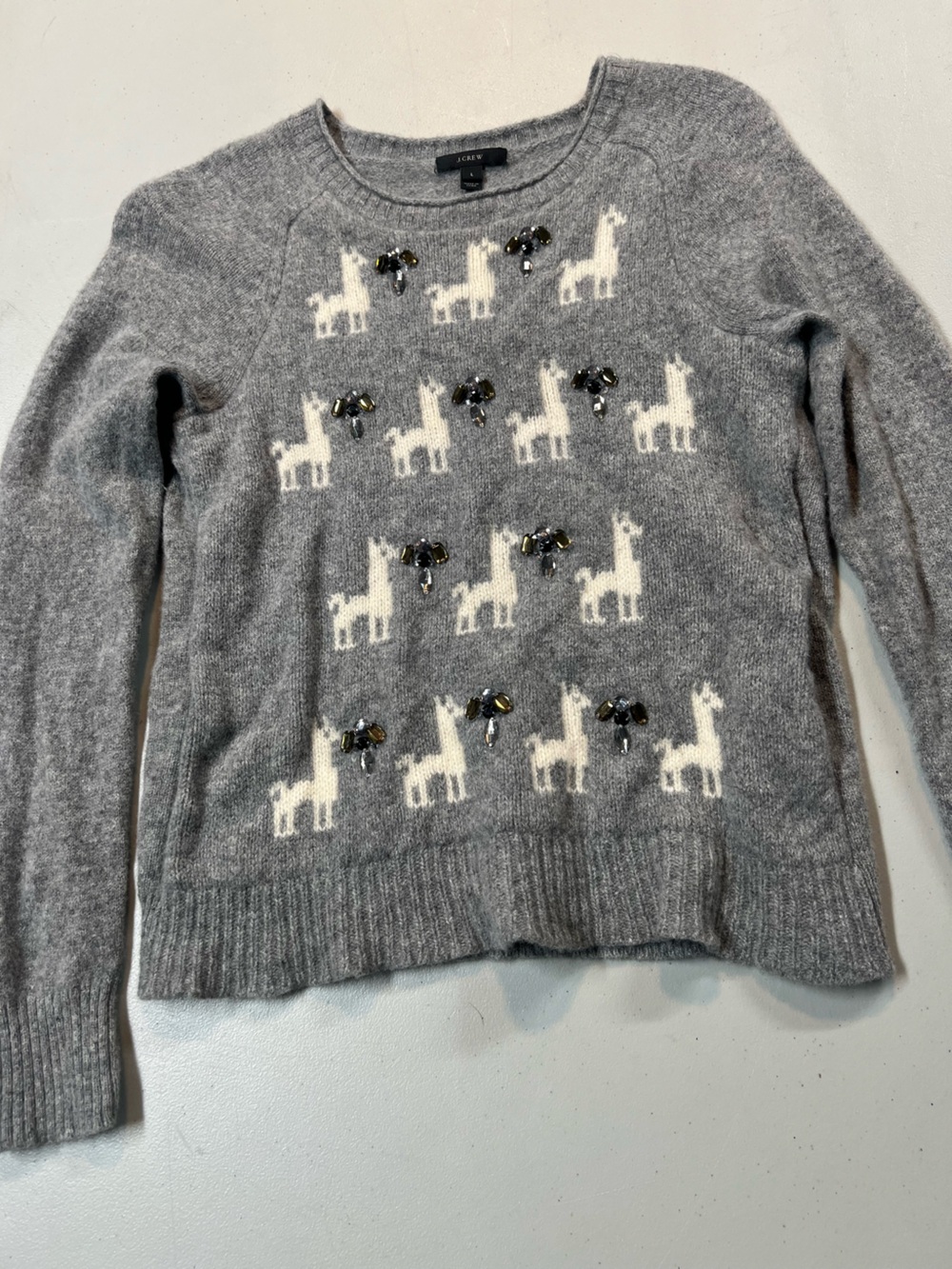 J.Crew Jeweled Llama Wool Blend Sweater Gray Size Large